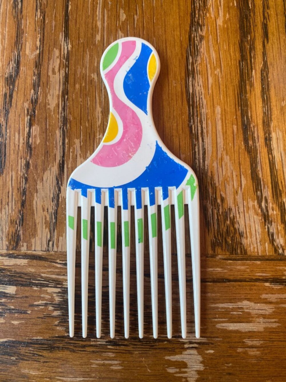 Vintage Multicolor Plastic Afro Pick Hair Comb With Retro Design USA Made